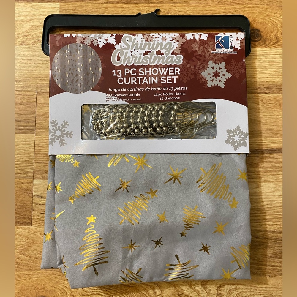 Gray Shining Christmas Shower Curtain Set New
